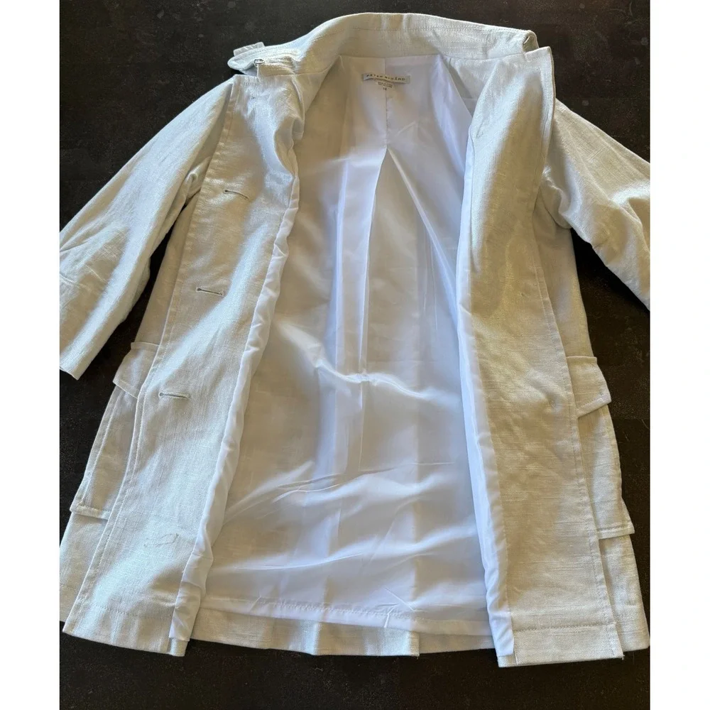 Peter Nygard Women's Size 16 Linen‎ Blend White Button Front Trench Coat Jacket